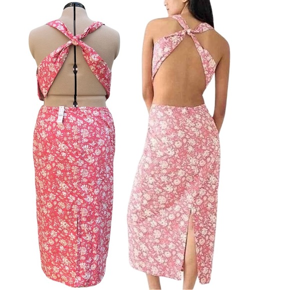 J. Crew (18 - NWT) Twist-Back Midi Dress  - Tossed Floral - Pink and White - Picture 2 of 10